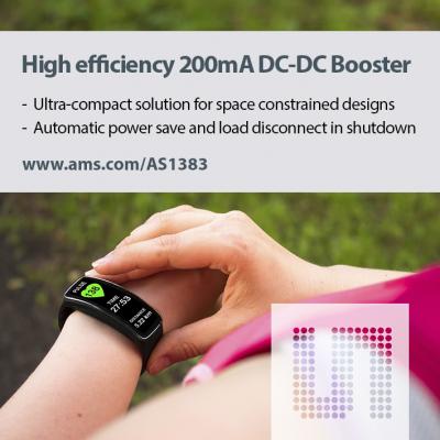 ams、シングルセルのリチウムイオン電池駆動製品向けに超小型で高効率の200mA昇圧型コンバータを発表