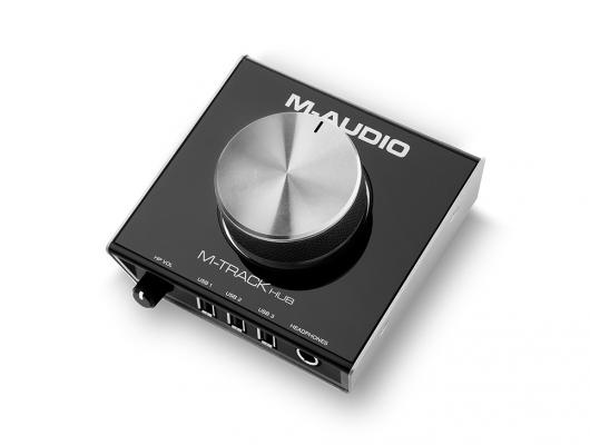 手頃な価格と簡単接続で、サウンドをグレードアップ！MIDIコントローラーやUSBメモリが接続可能な再生専用のUSBオーディオインターフェイス。M-AUDIO M-TRACK HUB、税込8,980円！