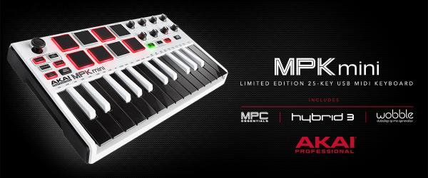 白いAKAIのMIDIキーボード！大人気MPK mini MK2の限定冬色バージョン。付属ソフトも大盤振る舞い！「MPK mini MK2 White」9980円で11月17日数量限定で新発売！