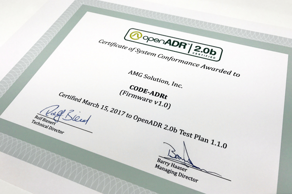 AMG Solution、OpenADR2.0bの全てのプロダクトタイプの認証を取得