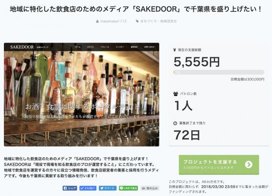 【地方創生：クラウドファンディング】メディアインキュベート が地方創生事業として、千葉県八千代市勝田台地域の飲食店が運営する飲食店のためのメディア「SAKEDOOR」のクラウドファンディングを開始