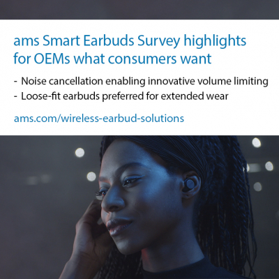 【amsプレスリリース】amsの「快適でスマート、高性能なイヤホンに関する調査」、消費者がOEMへ何を求めているかが明らかに