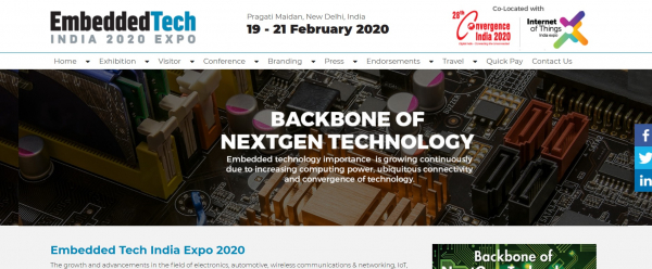 国際展示会 「Embedded Tech India Expo 2020-インド組み込み技術エキスポ 2020年」（Exhibitions India Group主催）の出展お申込み受付開始