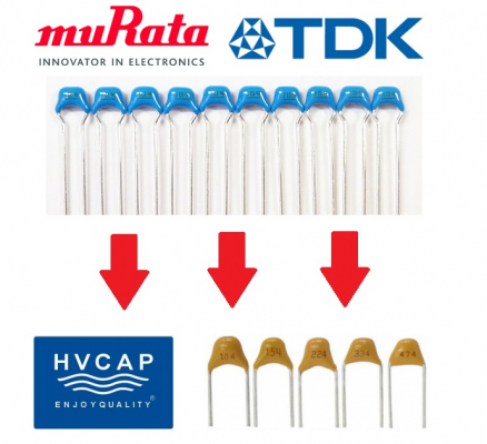 村田製作所、TDK、Vishay、KEMET、AVX等のラジアルリードMLCC（集積セラミックコンデンサー）の品不足に対応する代替交換可能なモノリシックコンデンサーの発売